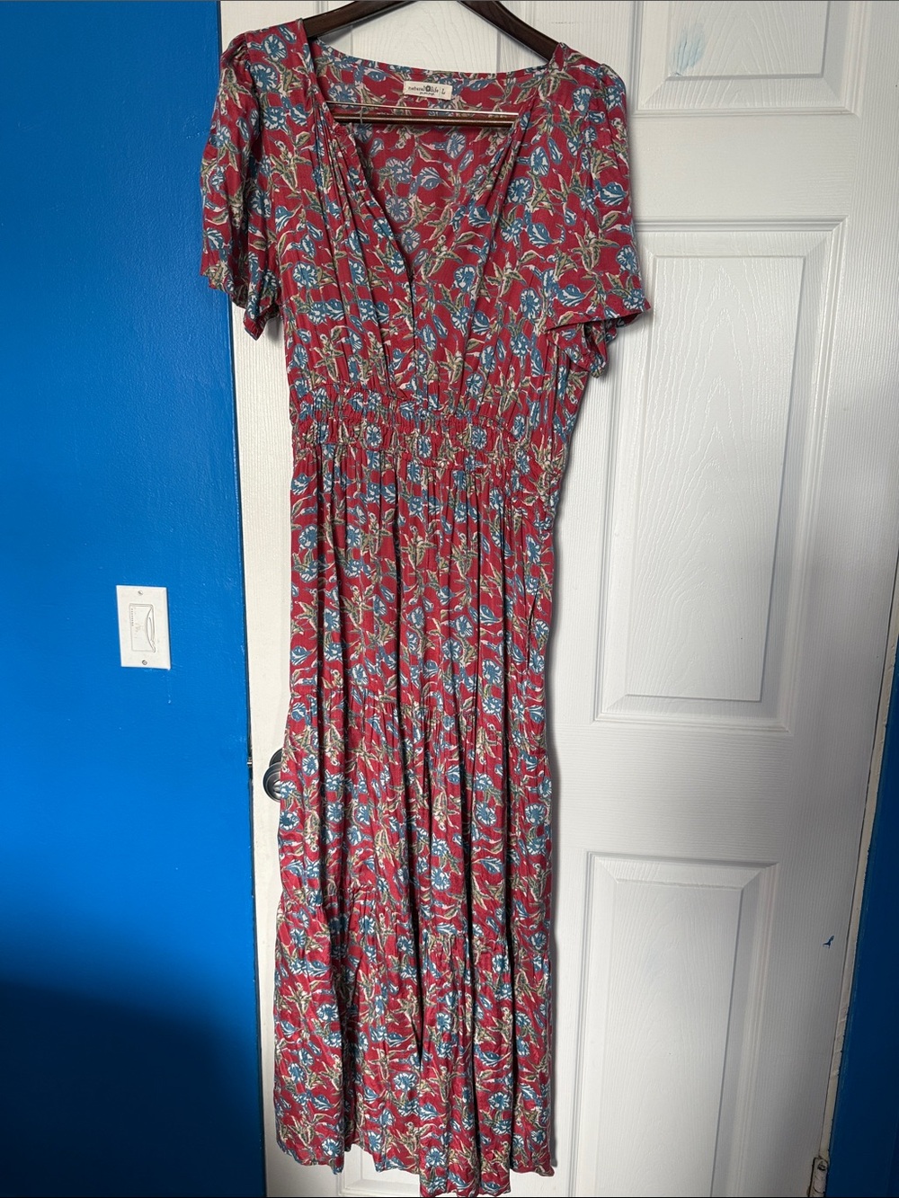 Natural Life Floral Red V-Neck Maxi Dress - - Picture 1 of 5